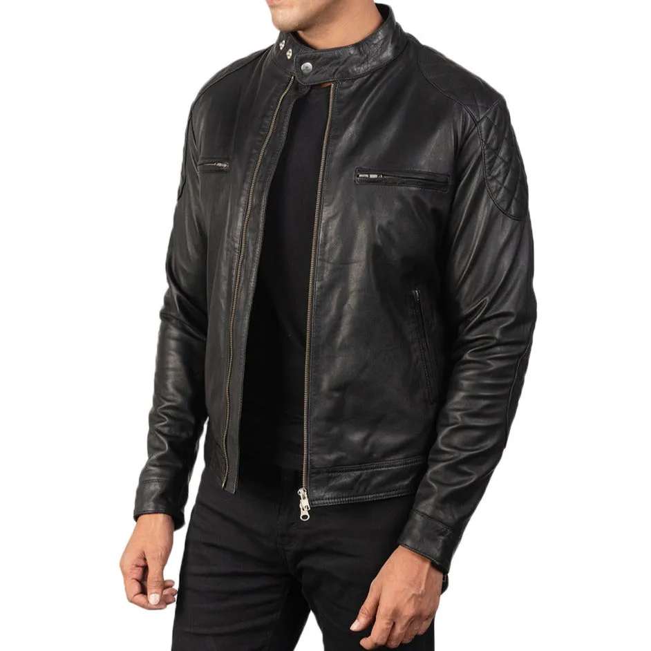 BIKER-1431 MUSH Black Leather Biker Jacket