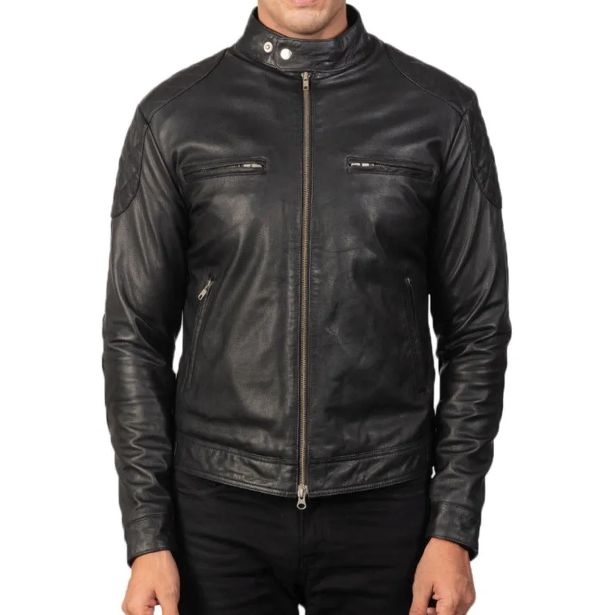 BIKER-1431 MUSH Black Leather Biker Jacket