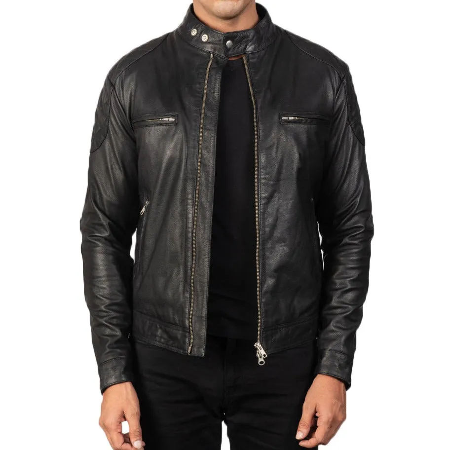 BIKER-1431 MUSH Black Leather Biker Jacket