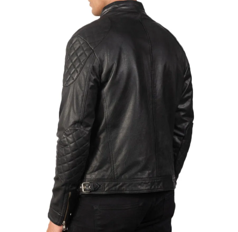 BIKER-1431 MUSH Black Leather Biker Jacket