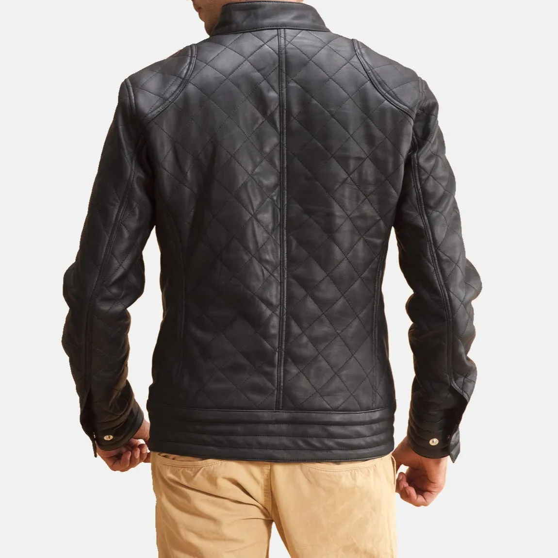 BIKER-1437 MUSH Quilted Black Leather Jacket
