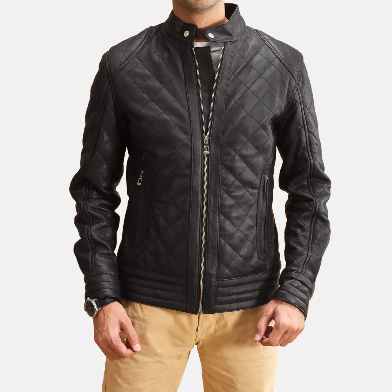 BIKER-1437 MUSH Quilted Black Leather Jacket