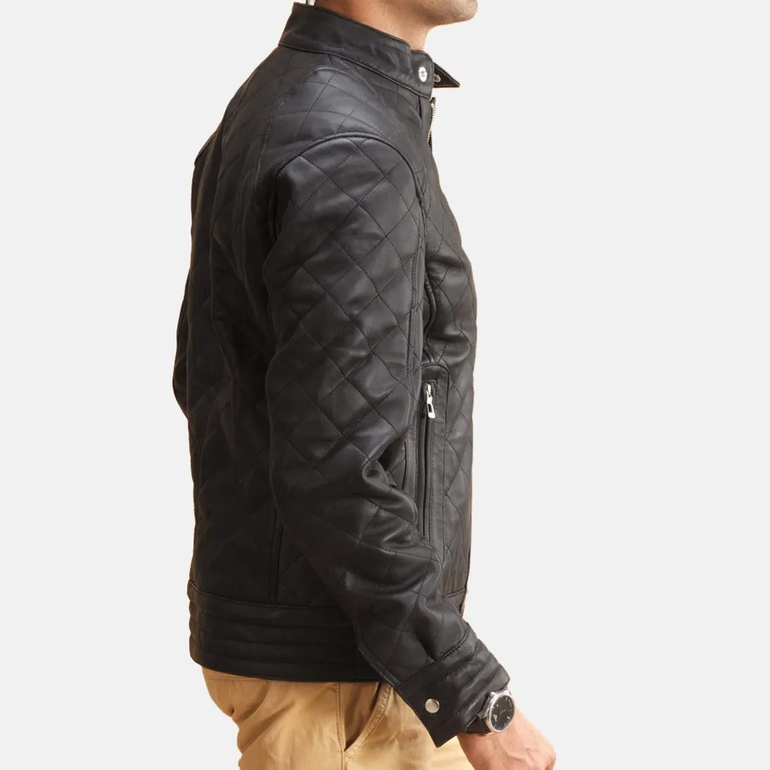 BIKER-1437 MUSH Quilted Black Leather Jacket