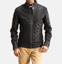 BIKER-1437 MUSH Quilted Black Leather Jacket