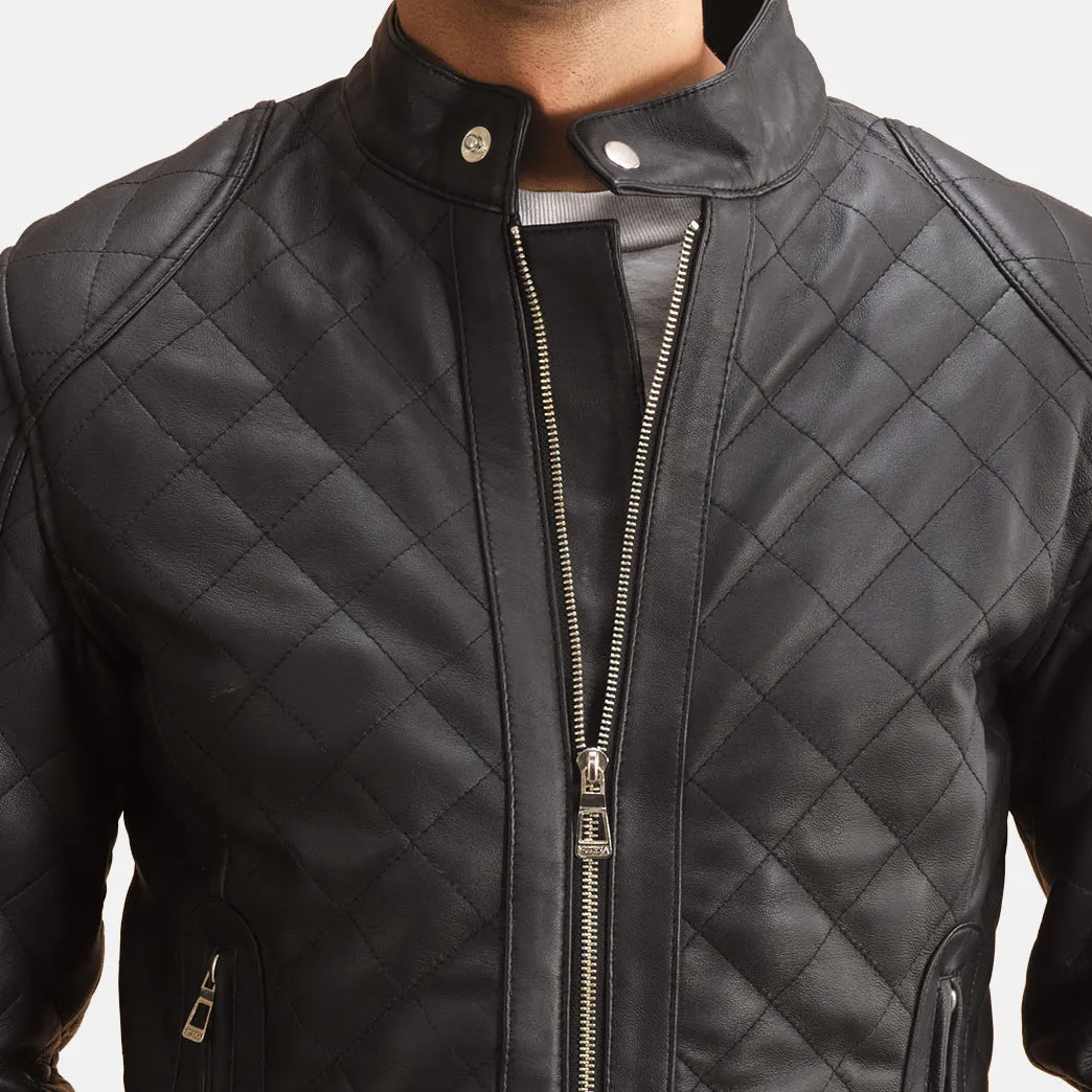 BIKER-1437 MUSH Quilted Black Leather Jacket