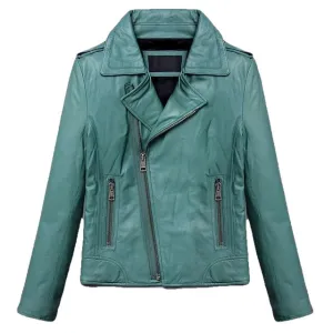 Candy Women Lambskin Genuine Leather Slim Short Motorcycle Biker Jacket