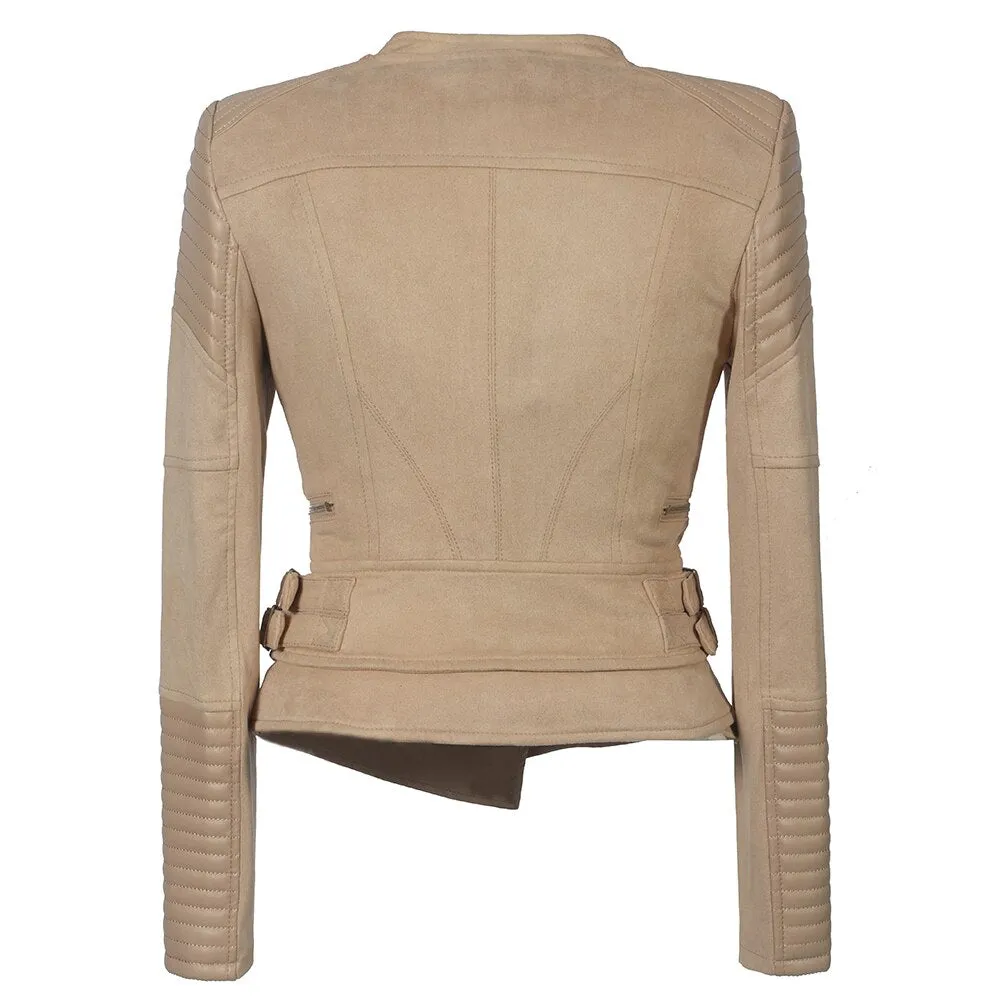 Dahlia Suede Faux-Leather Moto Biker Jacket