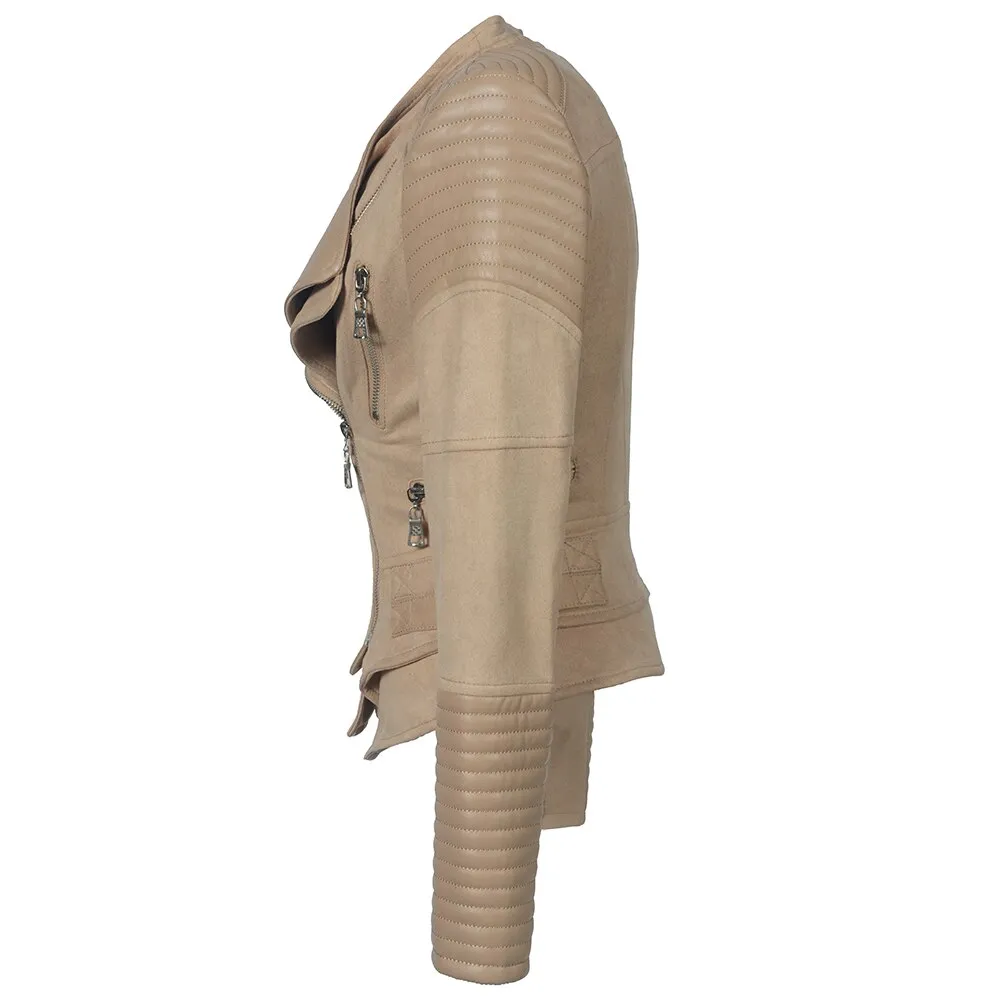 Dahlia Suede Faux-Leather Moto Biker Jacket