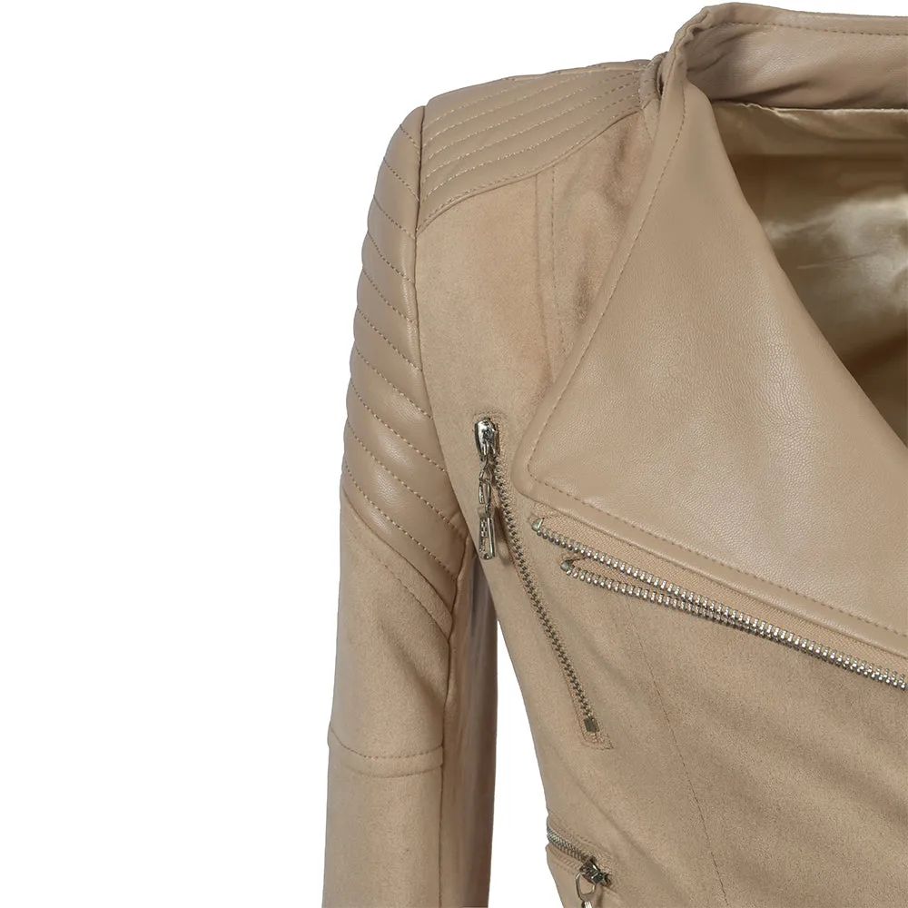 Dahlia Suede Faux-Leather Moto Biker Jacket