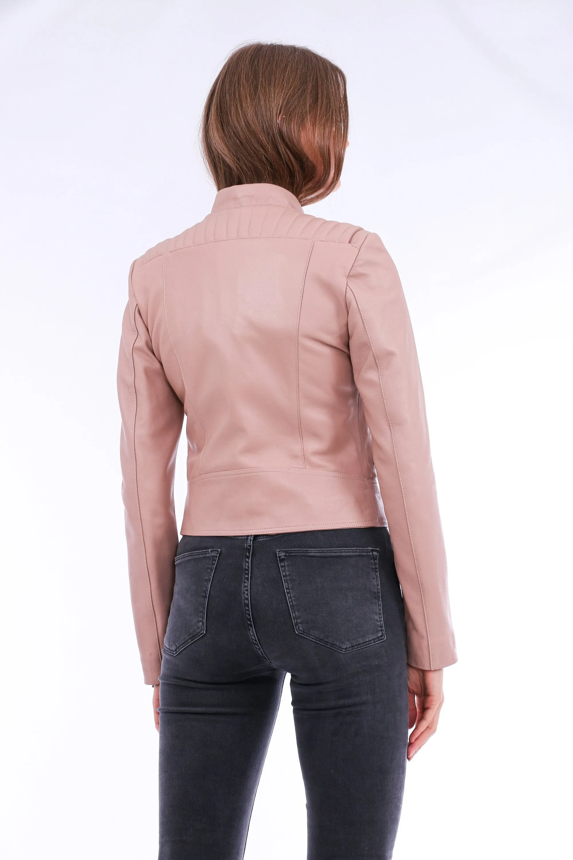 Leather Biker Jacket - Pink