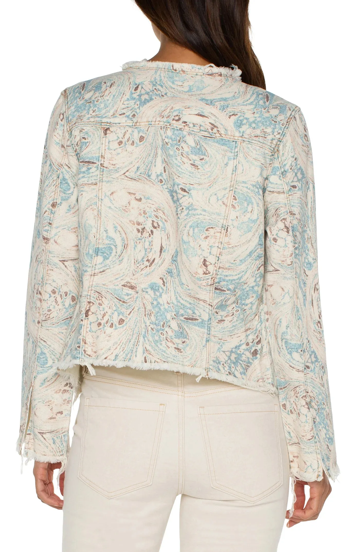 LIVERPOOL LM1789QE3P12 PRINTED CROPPED ECO JACKET WITH FRAY HEM