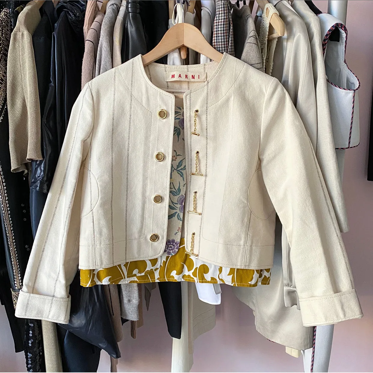 Marni Canvas Striped Toggle Short Jacket - 6