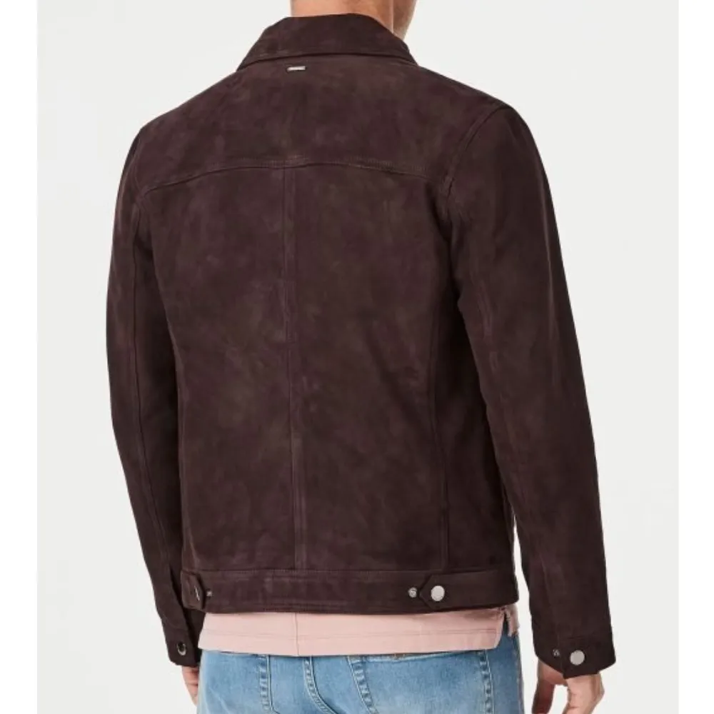 Mens Brown Suede Leather Trucker Jacket