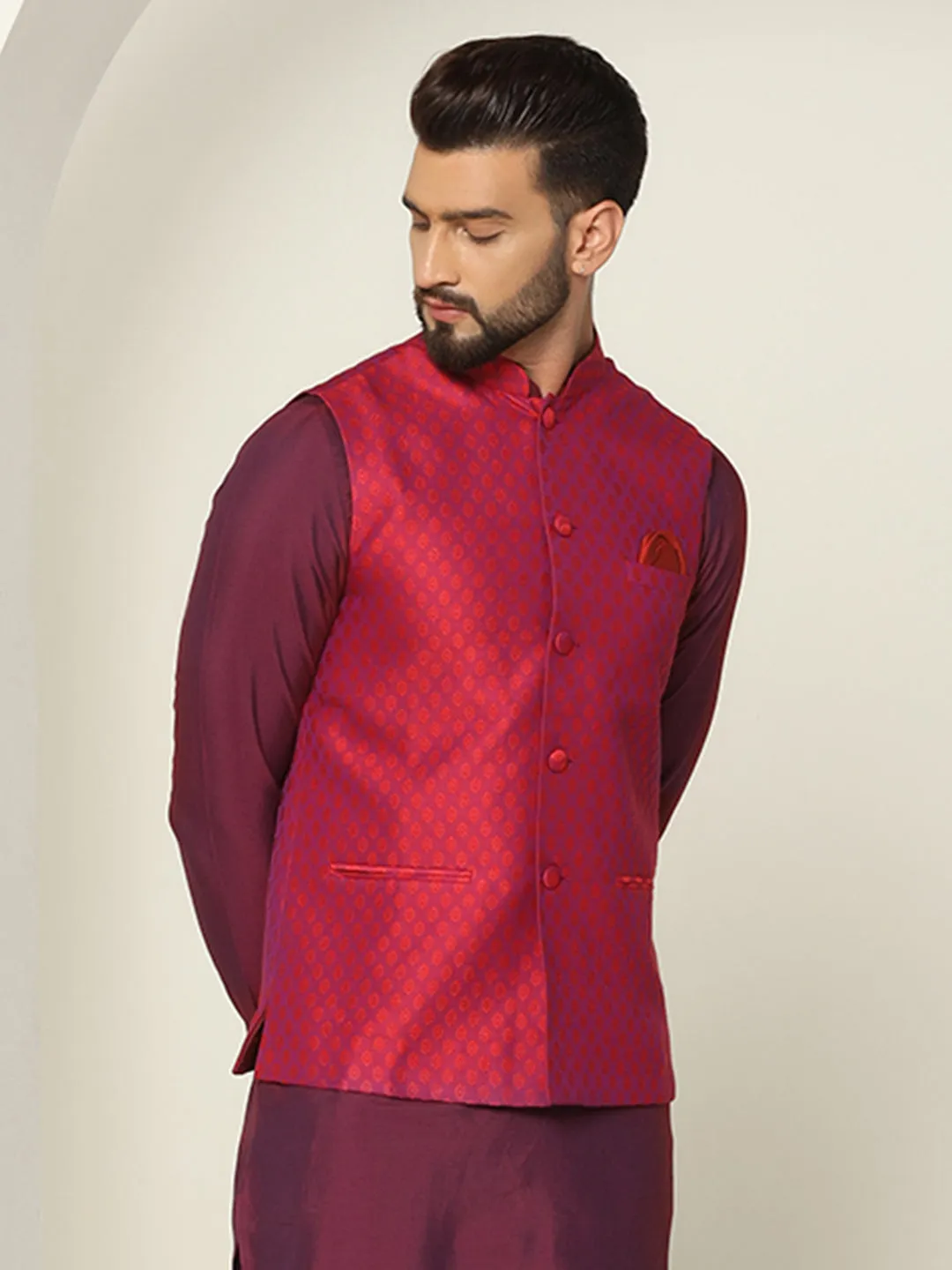 Men's Red Only Nehru Jacket