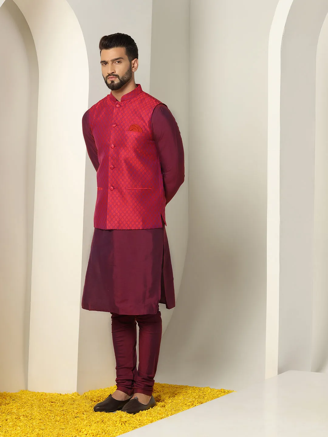 Men's Red Only Nehru Jacket