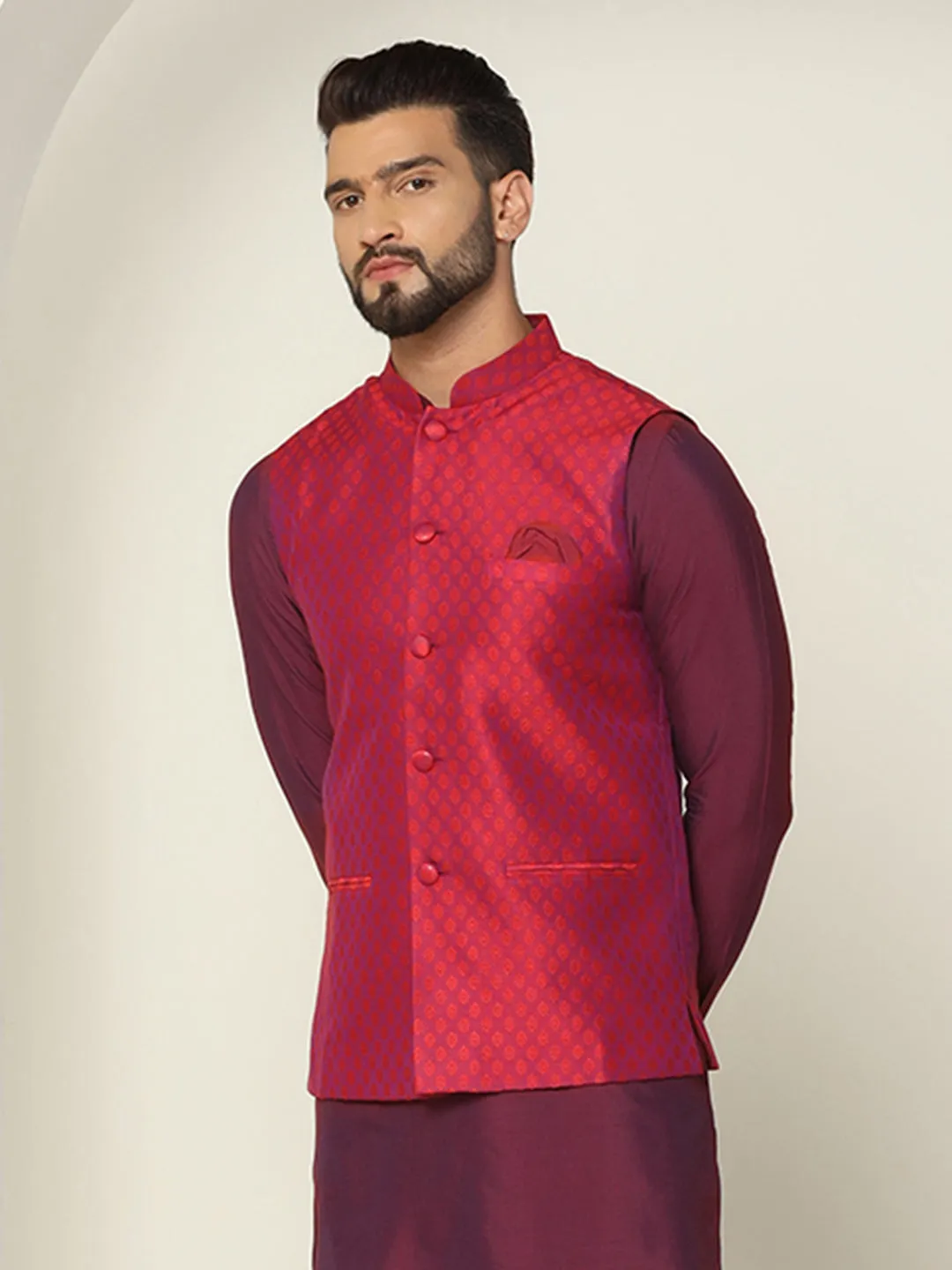 Men's Red Only Nehru Jacket