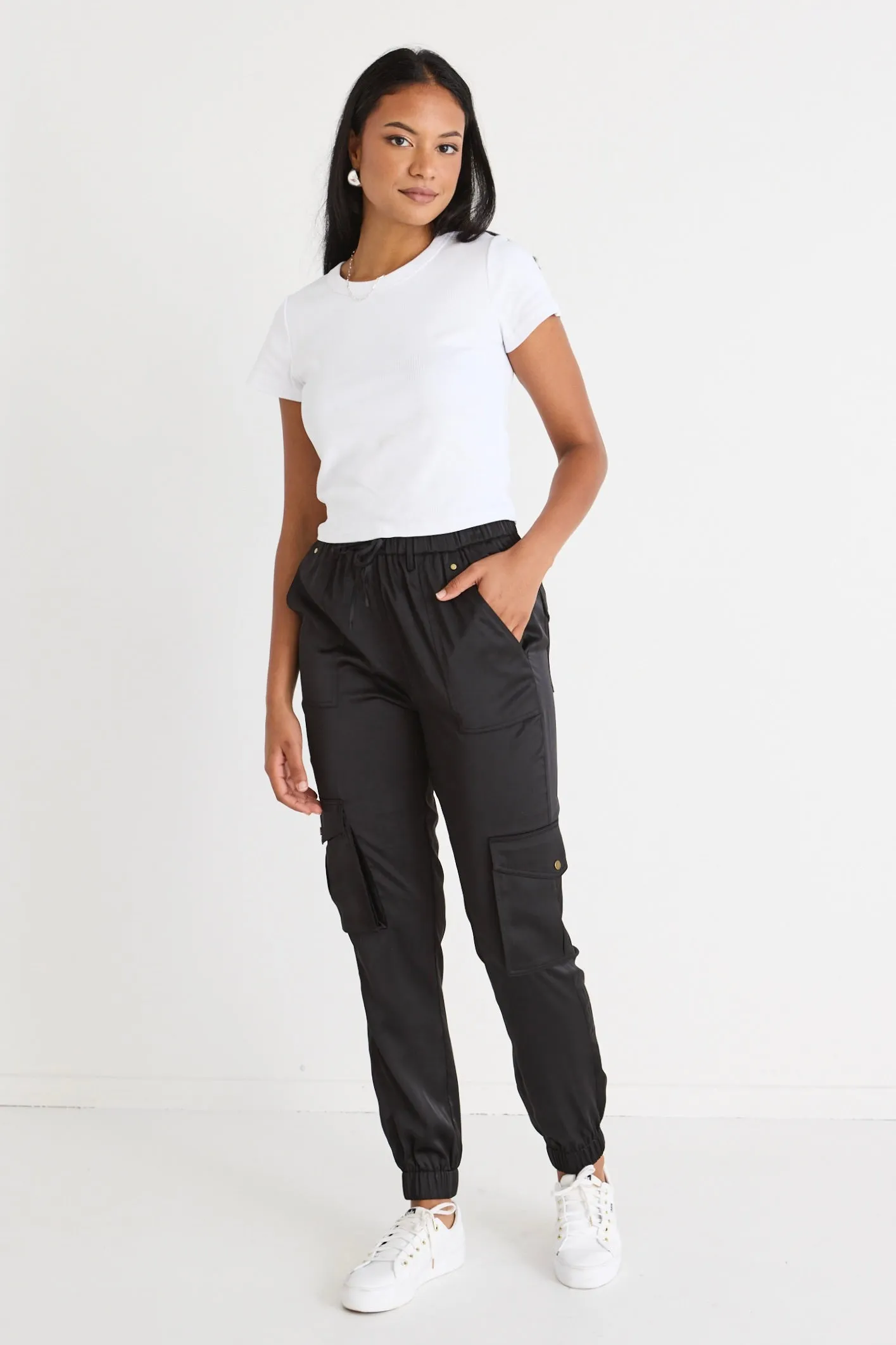 Rival Black Satin Cargo Jogger