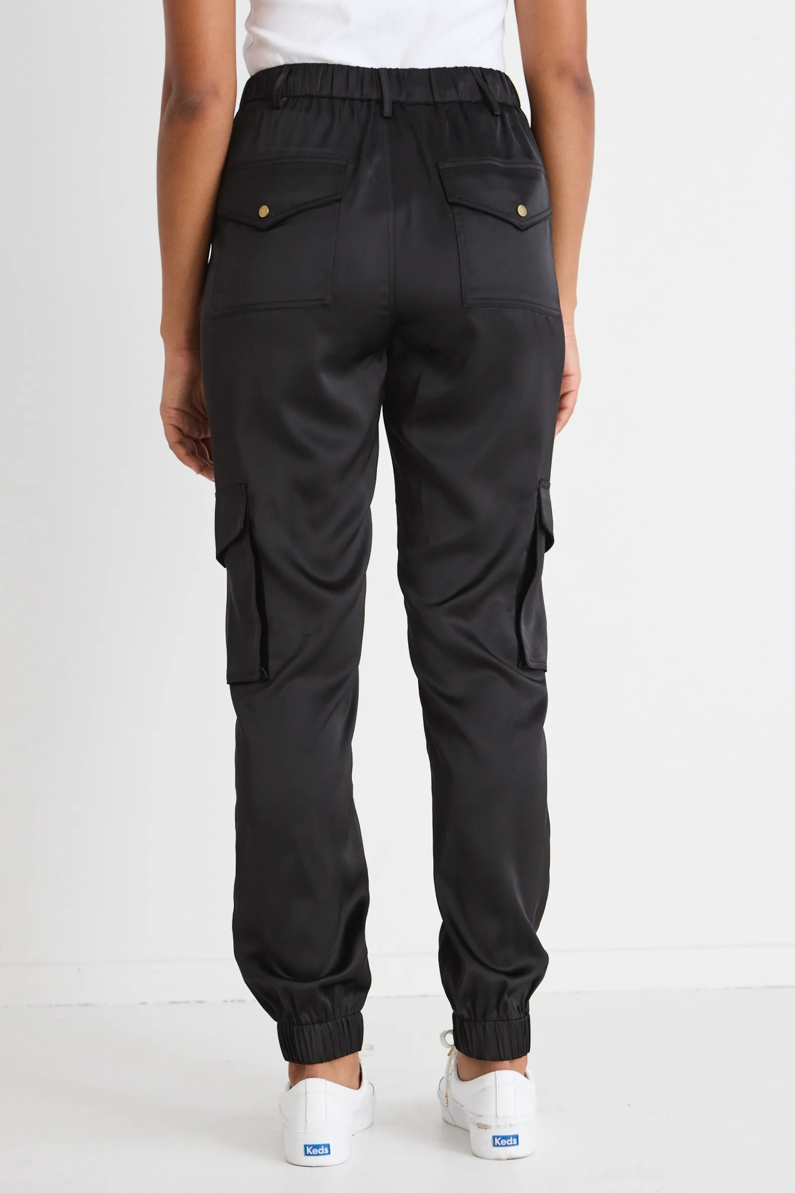 Rival Black Satin Cargo Jogger