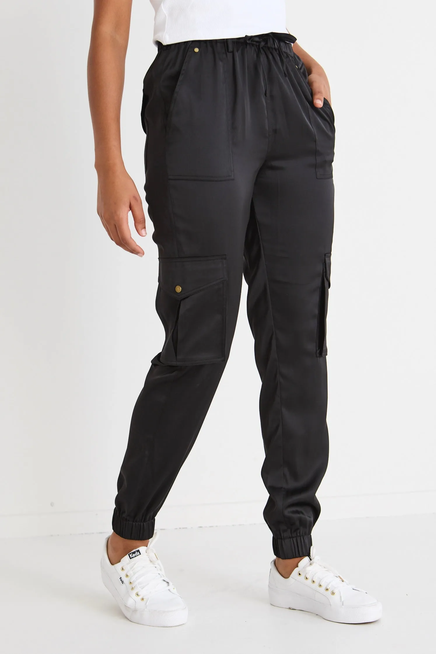 Rival Black Satin Cargo Jogger