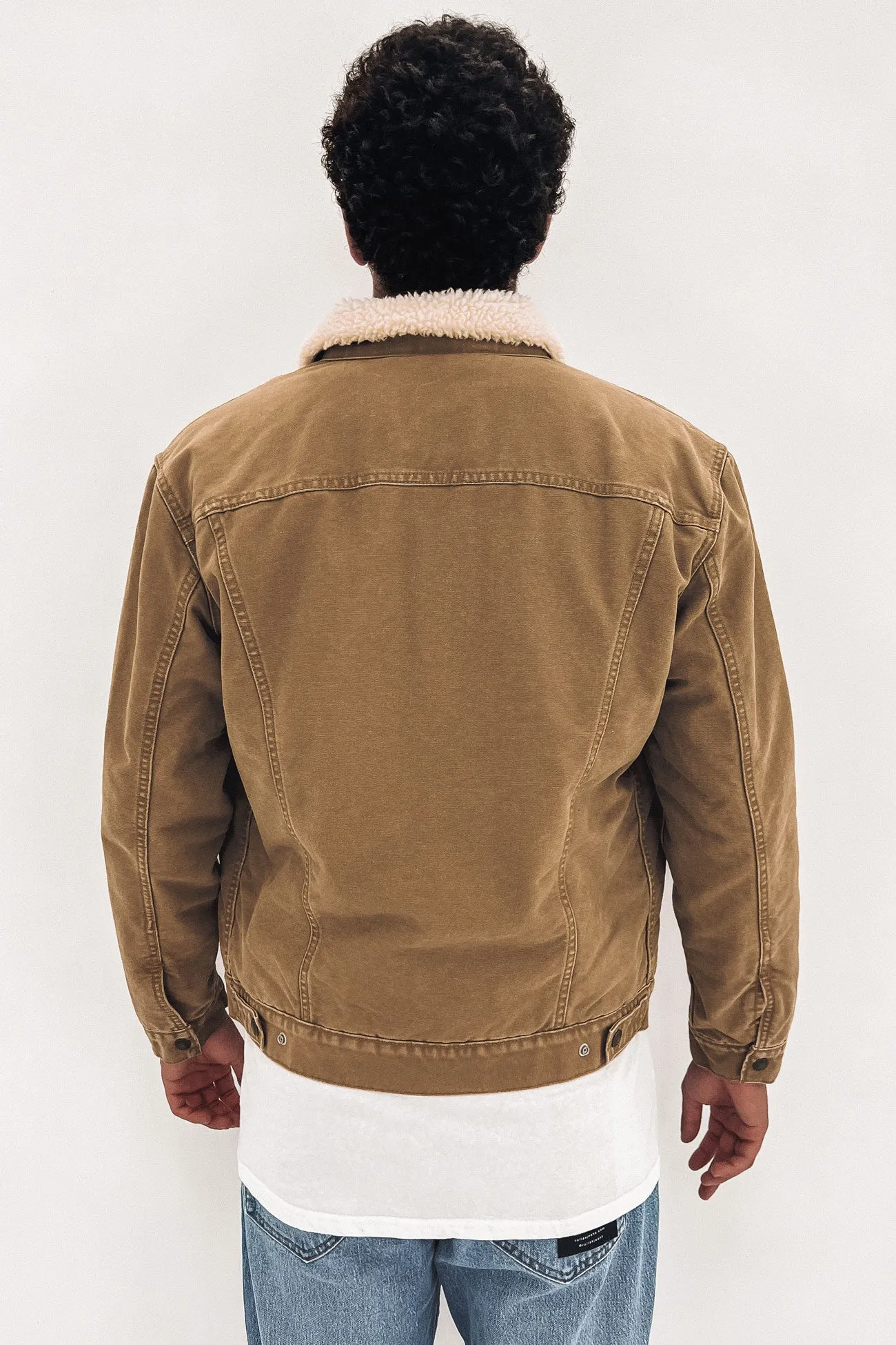 Sherpa Trucker Jacket Washed Cougar Canvas